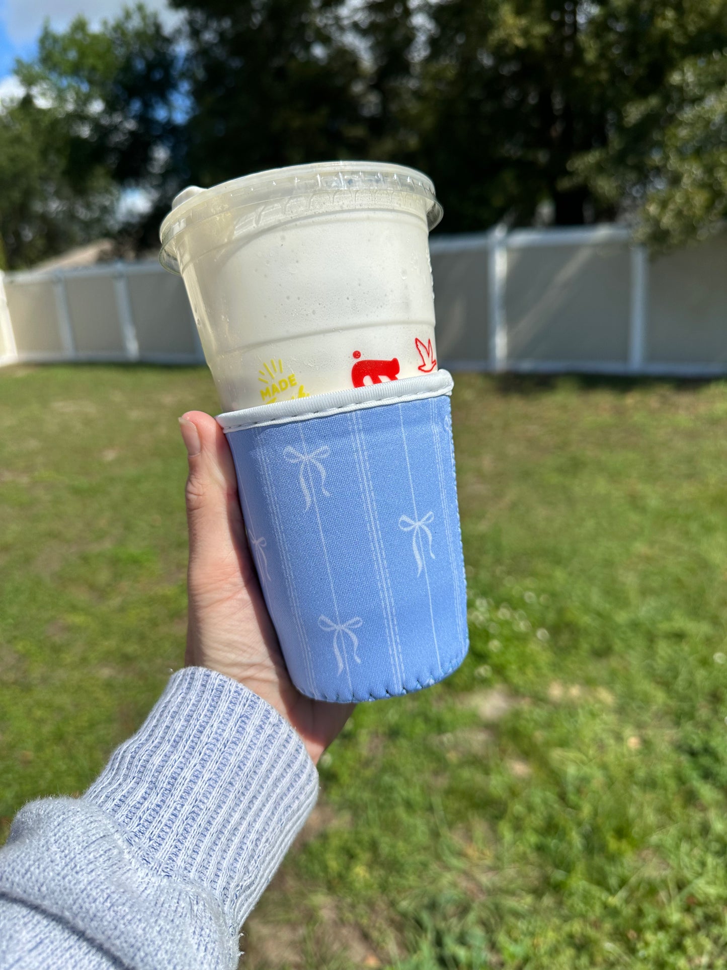 Small Bows on Blue Cup Coozie