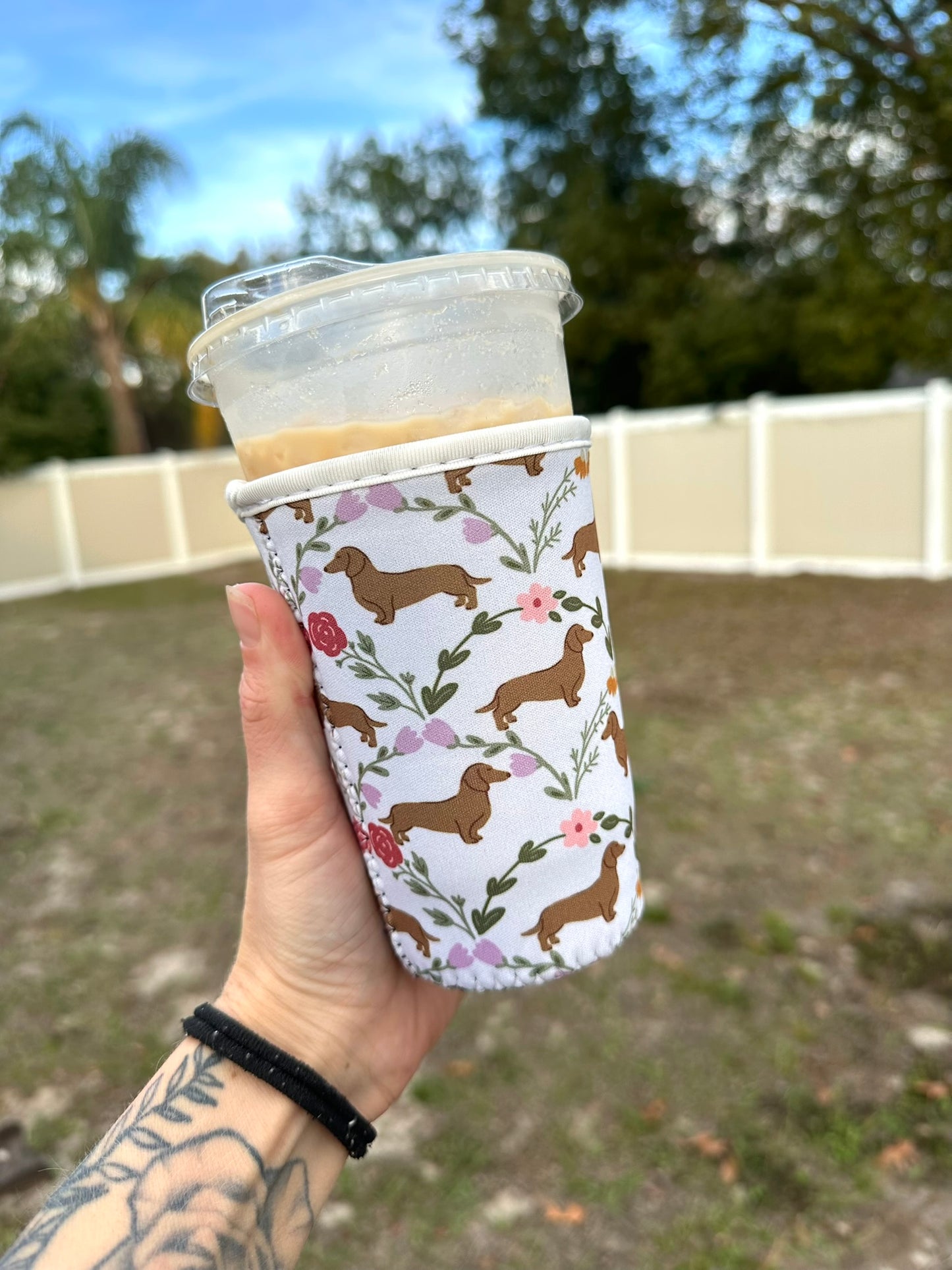 Medium Doxie Floral Cup Coozie