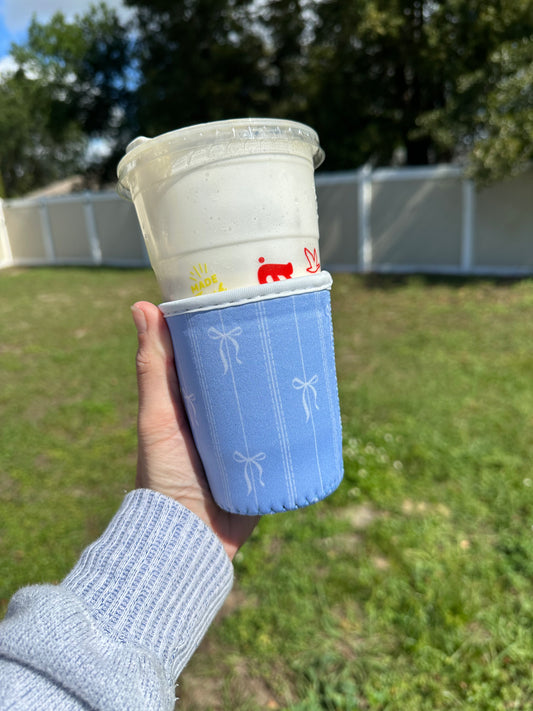 Small Bows on Blue Cup Coozie