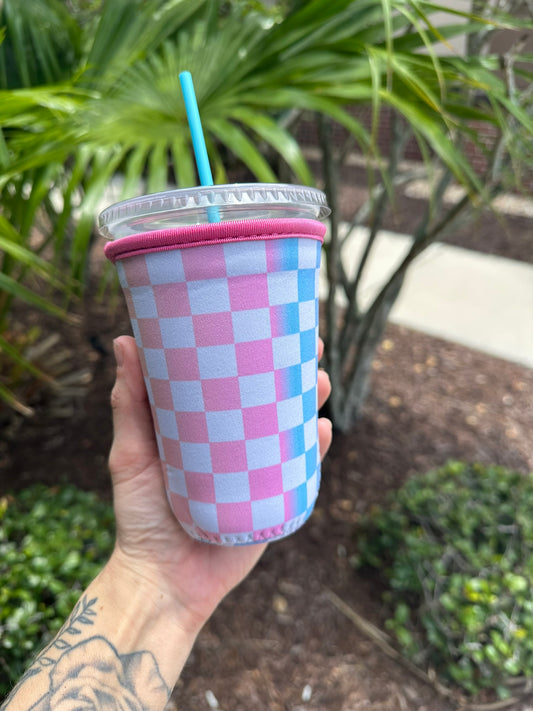 Large Ombre Checkered Cup Coozie
