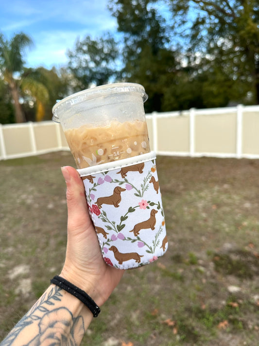 Small Doxie Floral Cup Coozie