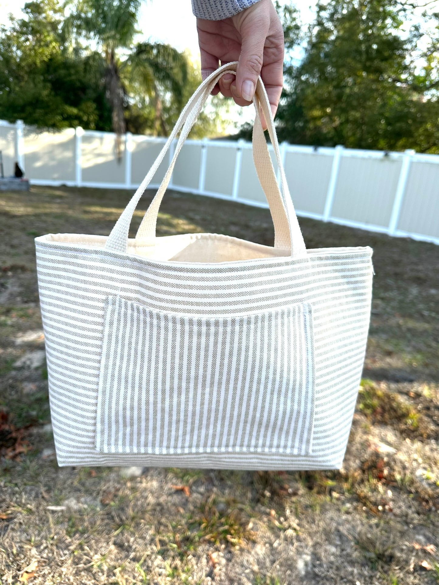 Tan Stripe Canvas Mini Tote
