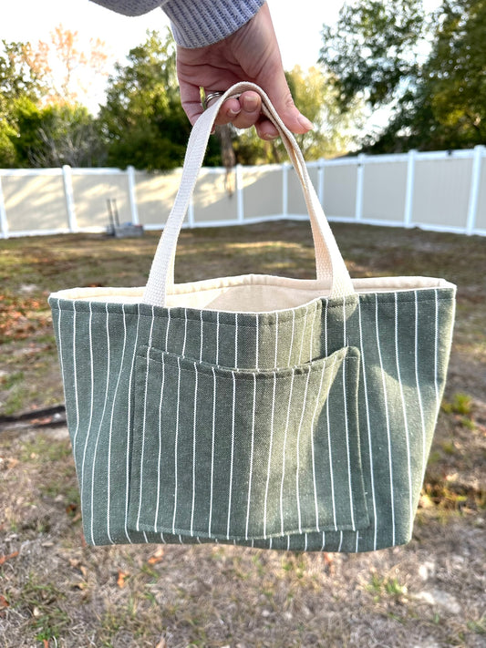 Green Stripe Canvas Mini Tote