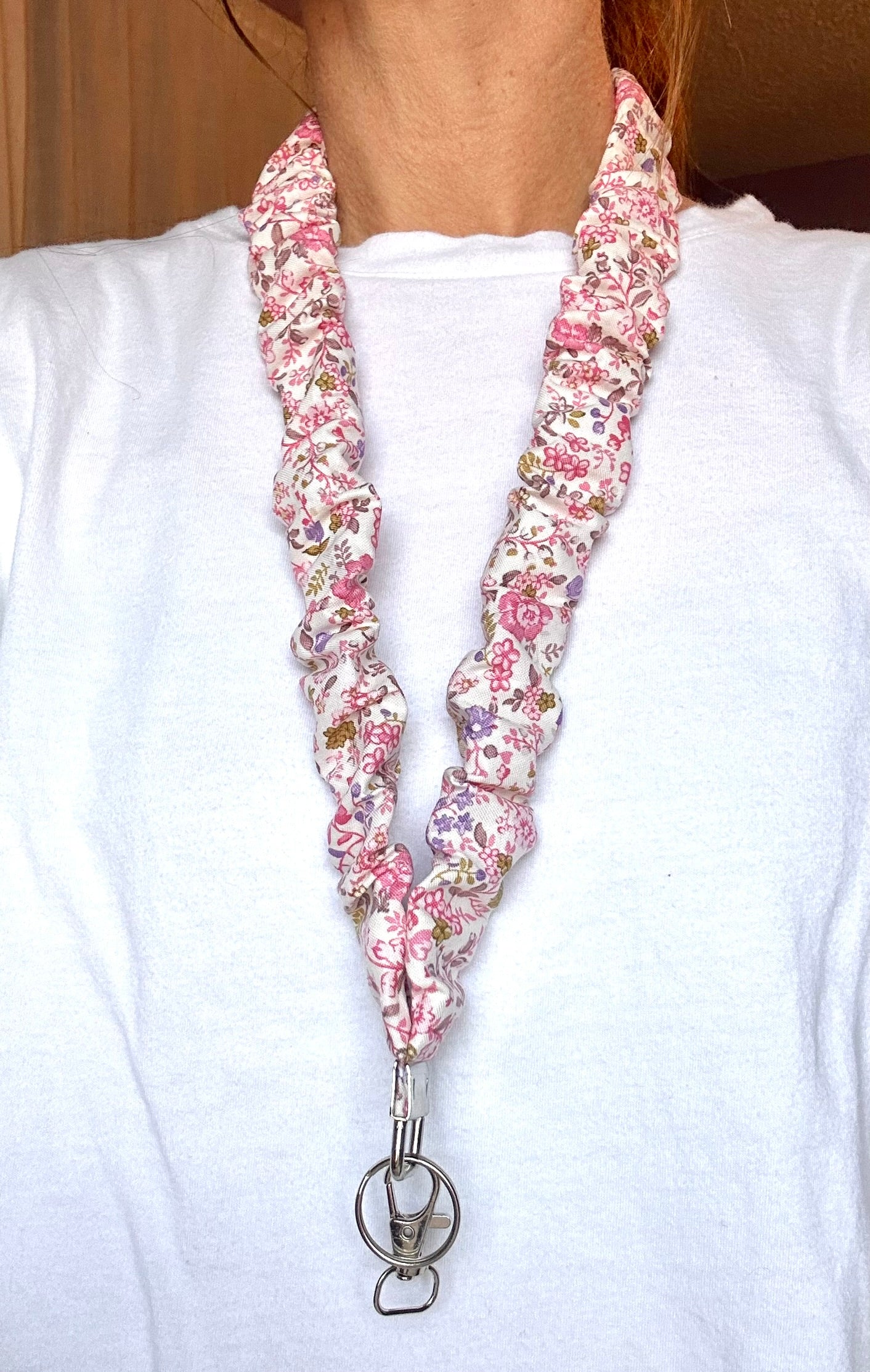 Pink Wildflower Scrunchie Lanyard